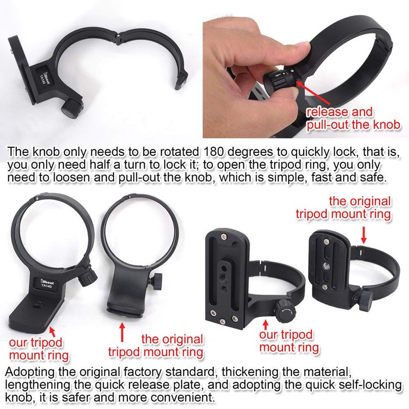 iShoot Lens Tripod Mount Ring for Tamron 100-400mm f/4.5-6.3 Di VC USD (A035), CNC Machined Lens Collar Support Bracket Holder, Bottom is ARCA-Swiss Fit Quick Release Plate for Tripod Ball Head - Image 4